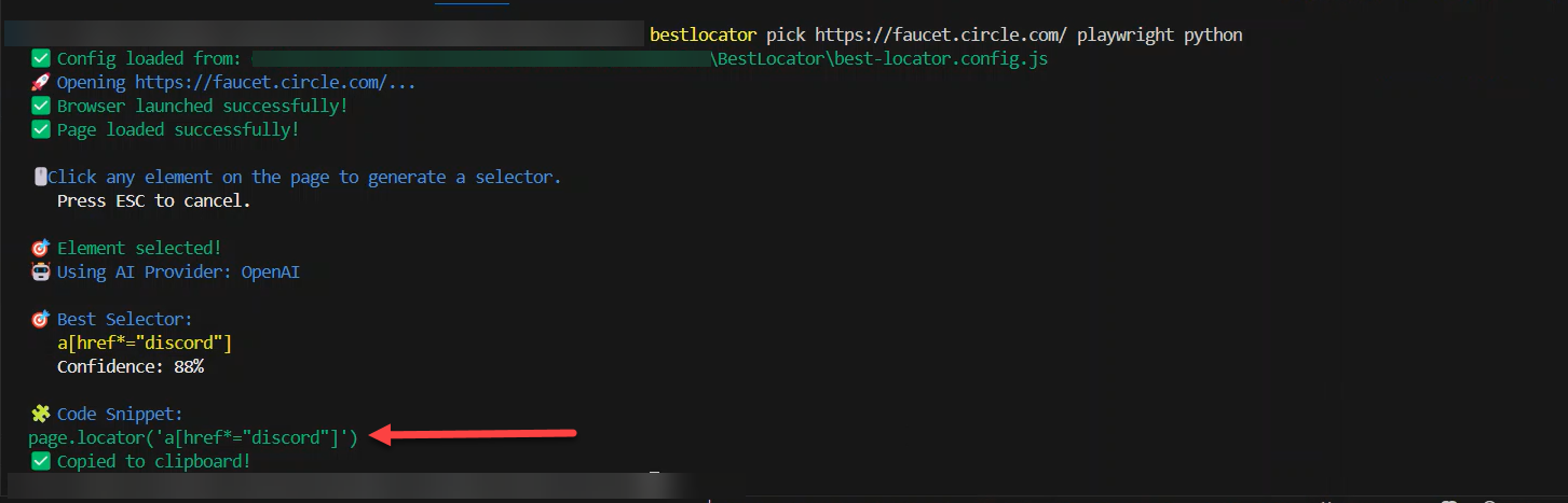 Best-Locator terminal output showing the Discord selector